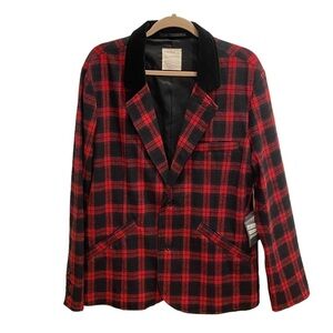 Life After Denim Plaid Wool Blend Jacket Red Black Size Large